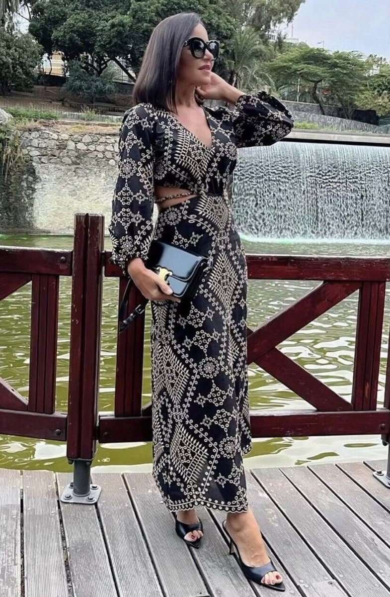 Embroidered Black Dress - Image 3